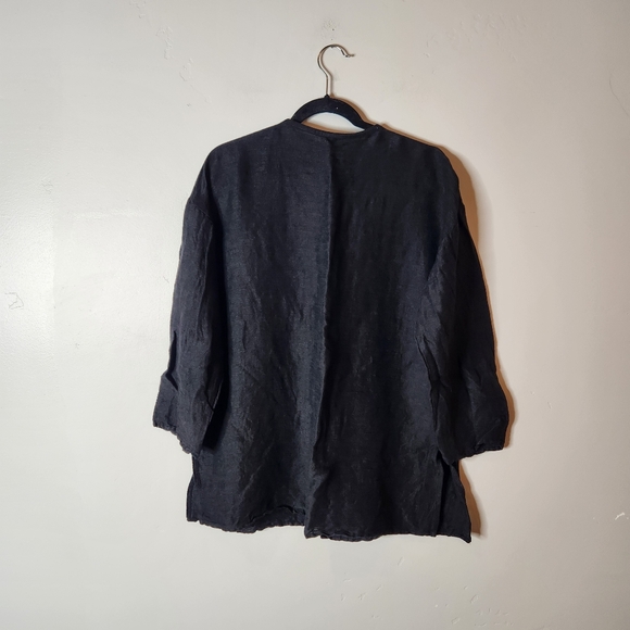 Eileen Fisher Tiny Collar Boxy Shirt Button Up Linen & Cotton Blend Size Large - Picture 2 of 6